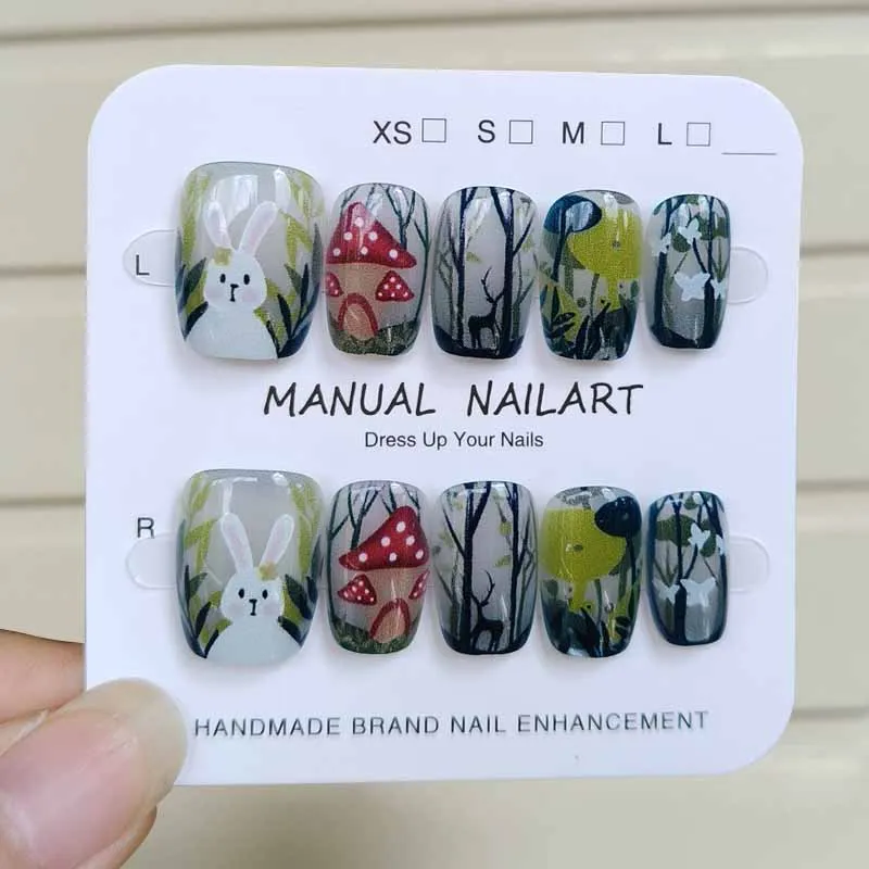 10 Stücke Koreanischen Stil Nagel Patch Nette Pilz Haus Gefälschte Nägel Mädchen Süße Kühle Kaninchen Drücken Sie auf Nägel Abnehmbare Nagelspitzen Image