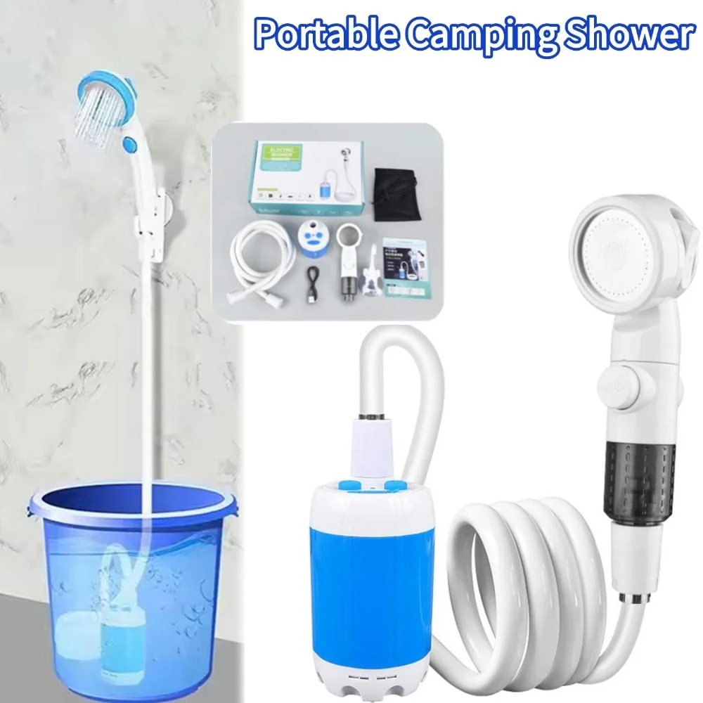 Tragbare Camping-Dusche, Outdoor-Camp-Duschpumpe, Upgrade, wiederaufladbarer elektrischer Wäscher für Wandern, Reisen, Rucksackreisen, Schwimmen