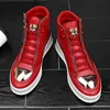 Rot Snakeskin High Top Sneakers Männer Flache Beiläufige Turnschuhe Zipper Mode Luxus Club Hip Hop Streetwear Schuhe Männer Designer Schuhe