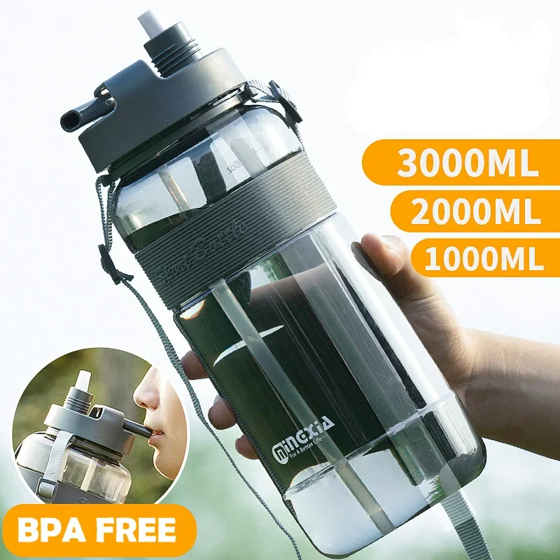 Neue Sport Trinken Wasser Flasche mit Stroh BPA FREI 1000 Ml 2000ml Kunststoff Wasser Trinken Flasche für Wasser 1L 1 liter Image