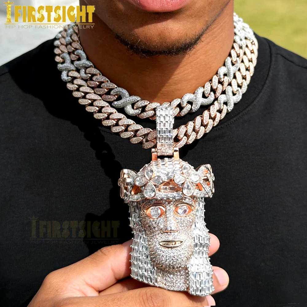 Iced Out Religiöse Jesus Kopf Anhänger Halsketten Rose Gold Farbe CZ Stein Gepflastert Bling Big Charm für Männer Rapper Hip Hop Schmuck