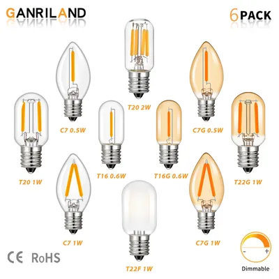 6PCS E12 E14 LED Mini Light Bulbs Low wattage 0.5W 1W 2W Replacement 7W Incandescent Bulbs Dimmable Vintage Christmas Decor Bulb