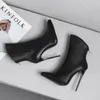 Größe 34-48 Sexy Schuh 12 cm High Heel Damen Schwarz Sexy Point Toe Stiefeletten Herbst Kleid Schuhe