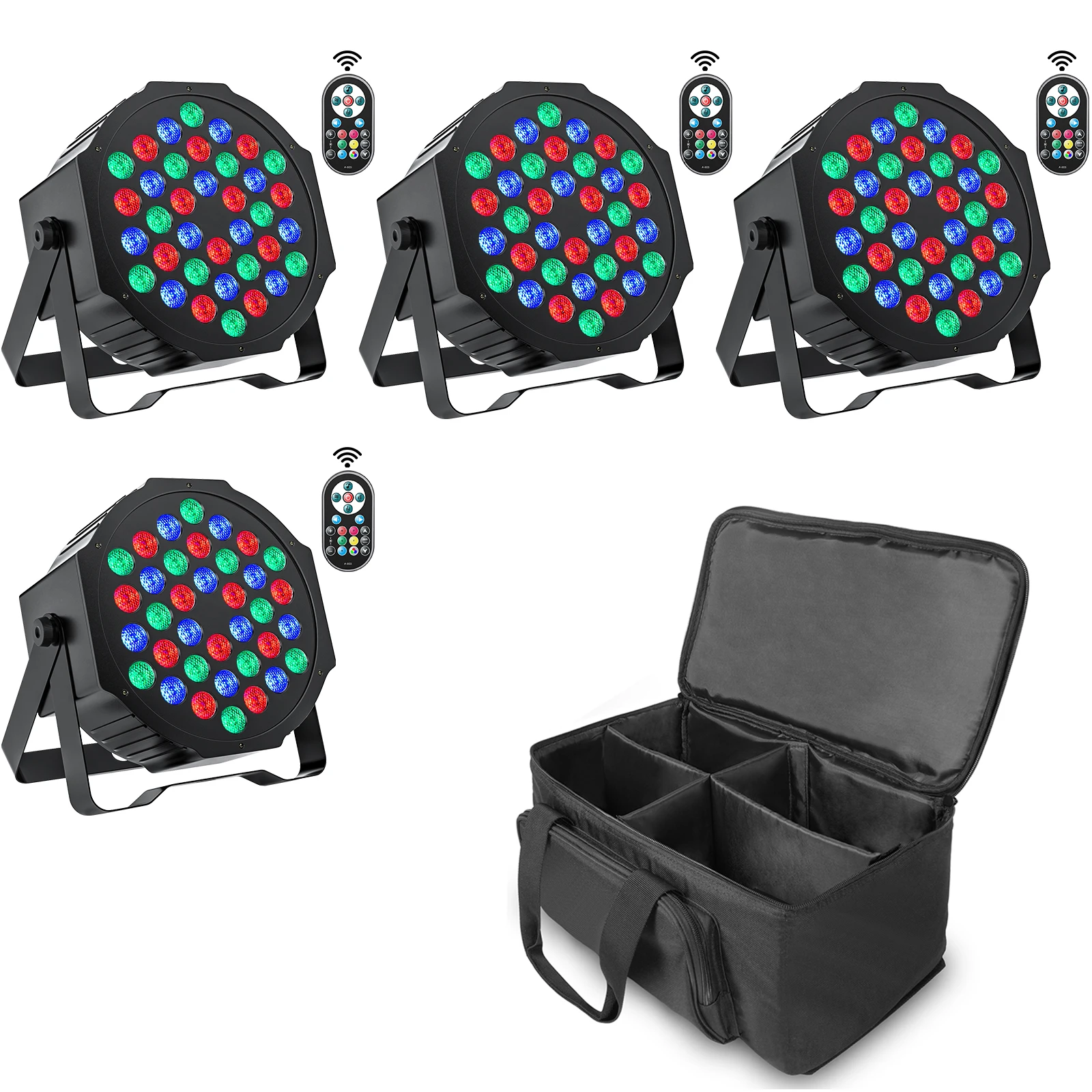 Datewink 4PCS 36LEDs Flache Par Lichter Mit Tasche RGB Bühnen Beleuchtung Effekt DMX512 Für DJ Disco Hochzeit Party nachtclub Weihnachten Image