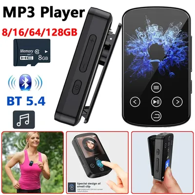 Mini-MP3-Player mit Clip tragbarer Bluetooth 5,4 Sport musik Walkman mit Bildschirm unterstützung FM/Aufnahme/Uhr/Radio/E-Book Image