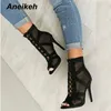 Aneikeh 2025, modische Basic-Sandalen, Stiefel, Damen, High Heels, Pumps, sexy, aushöhlen, Mesh, Schnürung, Kreuzgebundene Stiefel, Party-Schuhe, Größe 35–42