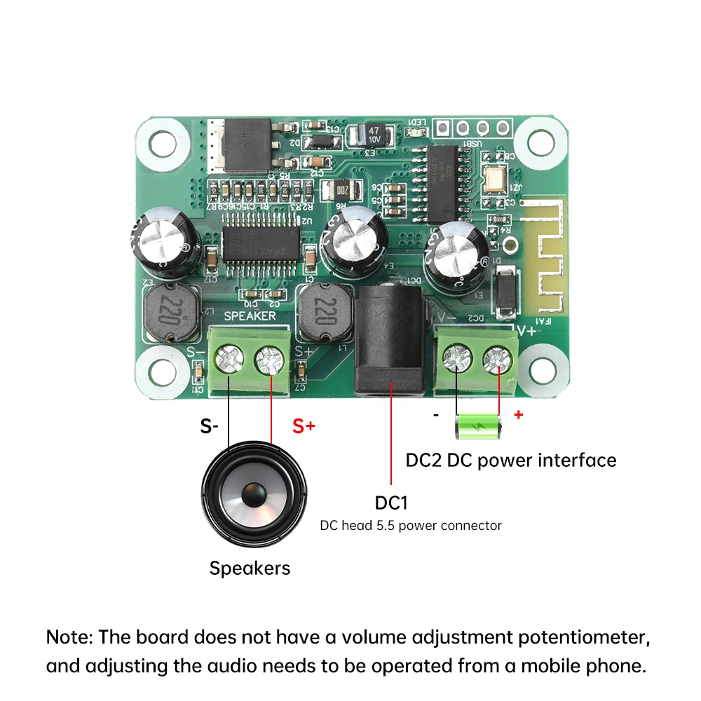 TPA3110 Audio-Leistungsverstärkermodul DIY Bluetooth 5.4 Digitaler Stereo-Audioverstärker 30 W Mono Unterstützt TWS gepaart DC 9–25 V 3 A Image