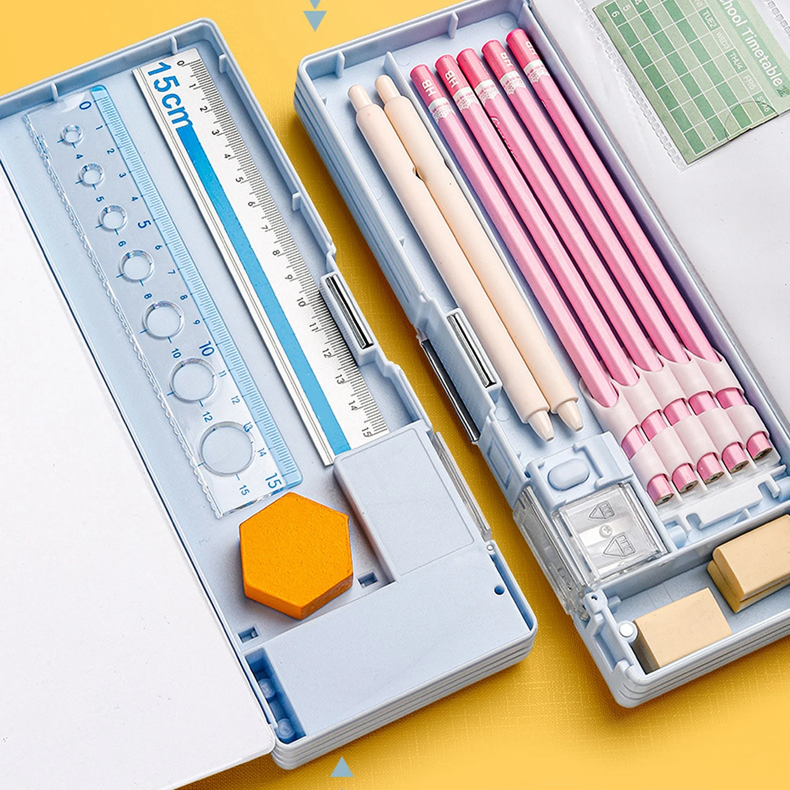 Stiftetui, Bleistiftbeutel, niedlicher Cartoon, doppelseitig, eingebauter Spitzer, tragbar, großes Fassungsvermögen, großes Federmäppchen für Kinder, Schule Image