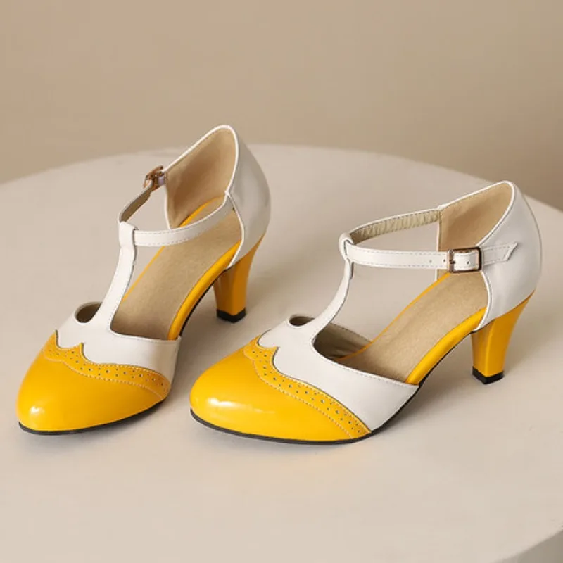 Retro britischer Stil Damen Mary Jane Schuhe Lolita High Heels T-Riemen Pumps dicke Heels Schuhe Braut Prinzessin Schuhe schwarz + weiß