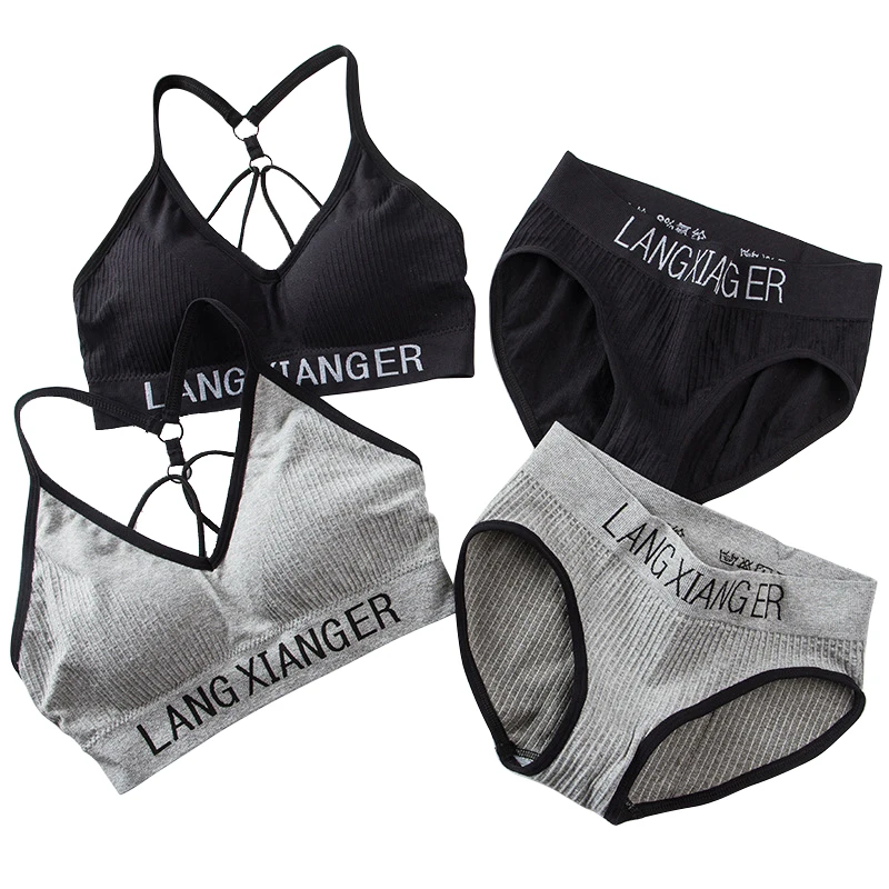 Neue frauen Baumwolle Für Unterwäsche Set Brief Sport-Bh Nahtlose Weibliche Unterwäsche Komfort Kein Stahl Ring Anzug Einfarbig Brust Image