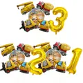6 mini palloncini per veicoli in cartone con set di palloncini con numeri dorati da 32 pollici per decorazioni per feste di compleanno a tema auto da costruzione per ragazzi