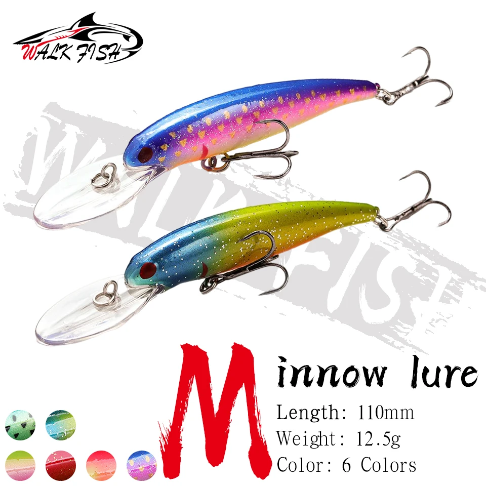 WALK FISH Floating Slim Minnow 110 mm 12,5 g Angelköder Wobbler Topwater Künstlicher harter Köder Karpfen Bass Swimbait Jerkbait Image