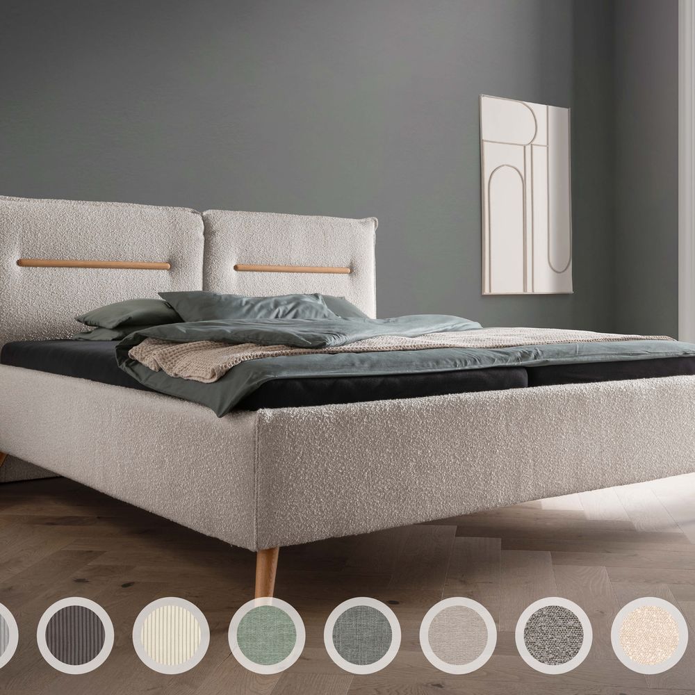 Forestales »Lyon« Polsterbett I 180x200 cm / Ascot 2403 Taupe / mit Bettkasten und Lattenrost