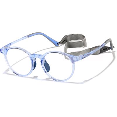 Zenni Girls Round Glasses w/ Strap Blue Plastic Full Rim Frame
