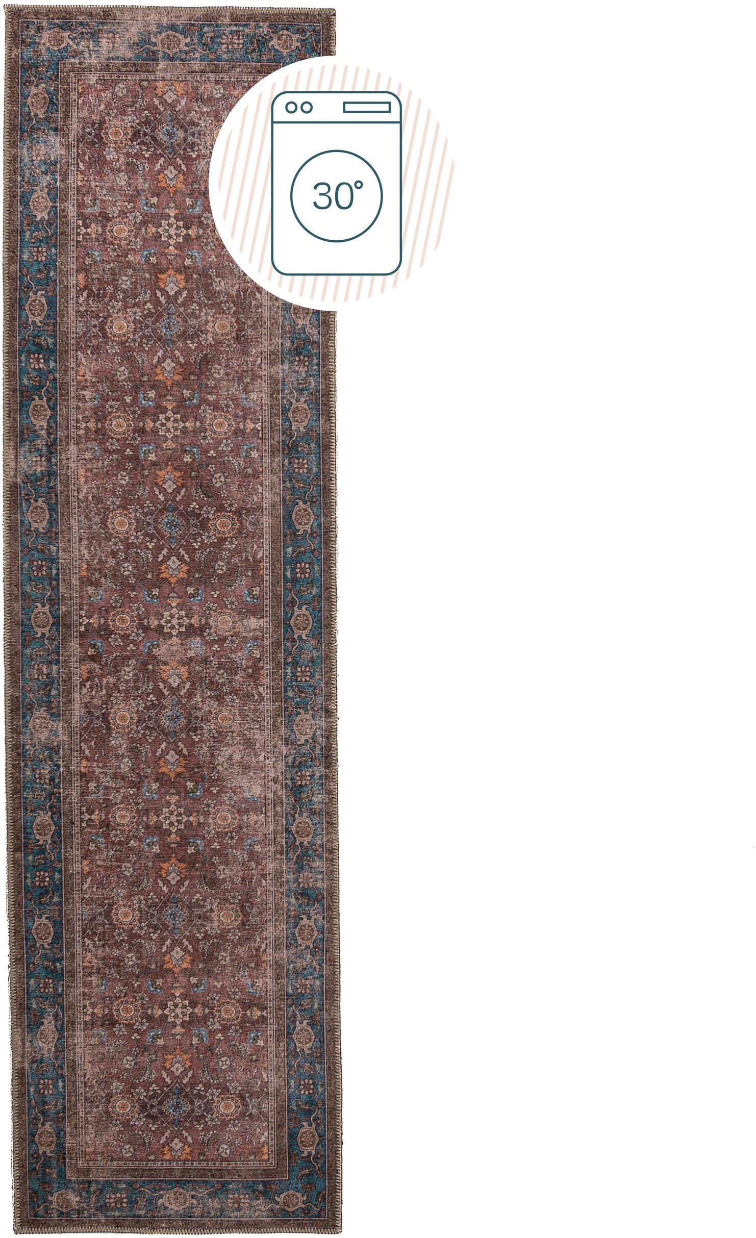 Teppich FLAIR RUGS "Cyra", rot, B:60cm H:4mm L:230cm, Kunstfaser, Teppiche, Waschbarer Traditioneller Teppich Image