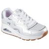 Sneaker SKECHERS "UNO GEN1", Kinder, Gr. 28, silber (weiß, silberfarben), Lederimitat, glänzend, sportlich, Schuhe, Schnürschuh mit Memory Foam, Größenschablone zum Download