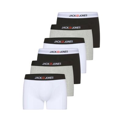 Trunk JACK & JONES "JACOLD – Boxershorts mit farbigem Bund im 6er-Pack", Herren, Gr. XL, weiß pack:lgm, schwarz, weiß, lgm, schwarz, Jersey, Obermaterial: 95% Baumwolle, 5% Elasthan, unifarben mit Farbeinsatz, meliert, normal, Unterhosen, Druck,... Image