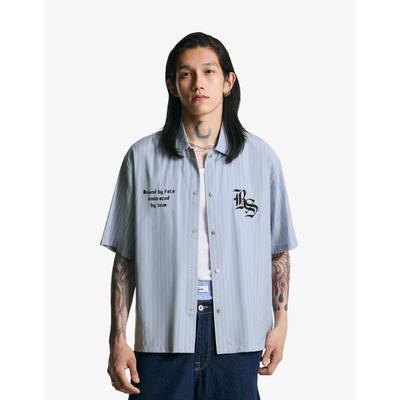 Bershka Embroidered Short Sleeve Shirt Men M Blue