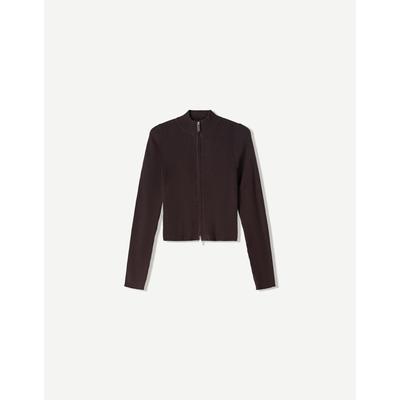 Bershka Ribbed Zip-Up Jacket Women Xs Brown