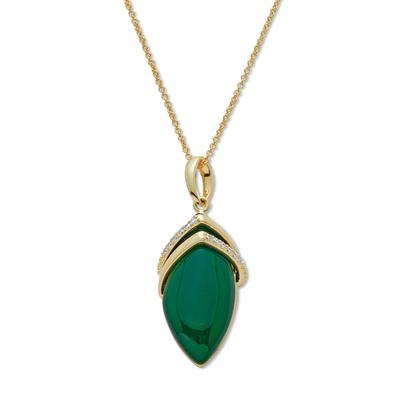 Women's .15 TCW Genuine Agate and CZ Pendant Necklace 18k Gold-Plated 18-20 inches by PalmBeach Jewelry in Green (Size ONE SIZE)