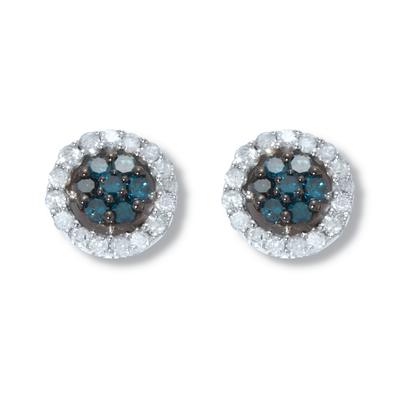 Women's .49 TCW Blue Diamond Sterling Silver Halo Stud Earrings (3/10 inch) by PalmBeach Jewelry in Blue (Size ONE SIZE)