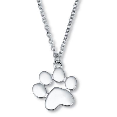 Women's Sterling Silver Paw Print Drop Necklace 16-inch length plus 2-inch extension by PalmBeach Jewelry in Silver (Size OS)
