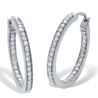 Women's .50 TCW Diamond Sterling Silver Hoop Earrings 7/10 Inch by PalmBeach Jewelry in White (Size ONE SIZE)