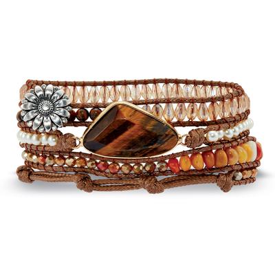 Women's Genuine Brown Tiger's Eye Goldtone Wrap Bracelet 36-inch adjustable by PalmBeach Jewelry in Brown (Size OS)