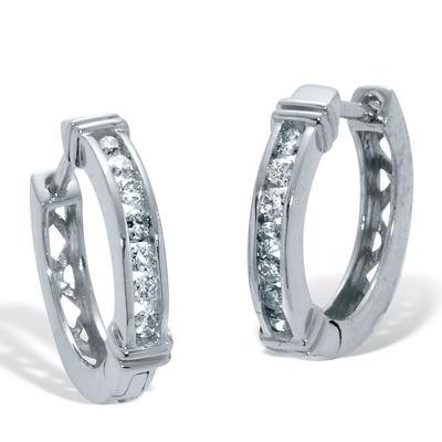 Women's .25 TCW Diamond Sterling Silver Huggie Hoops (1/2 inch) by PalmBeach Jewelry in White (Size ONE SIZE)