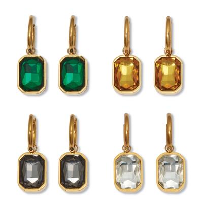 Women's Emerald Cut Crystal Yellow Gold Ion-Plated Stainless Steel Huggie Earrings Set by Roamans in Black (Size OS)