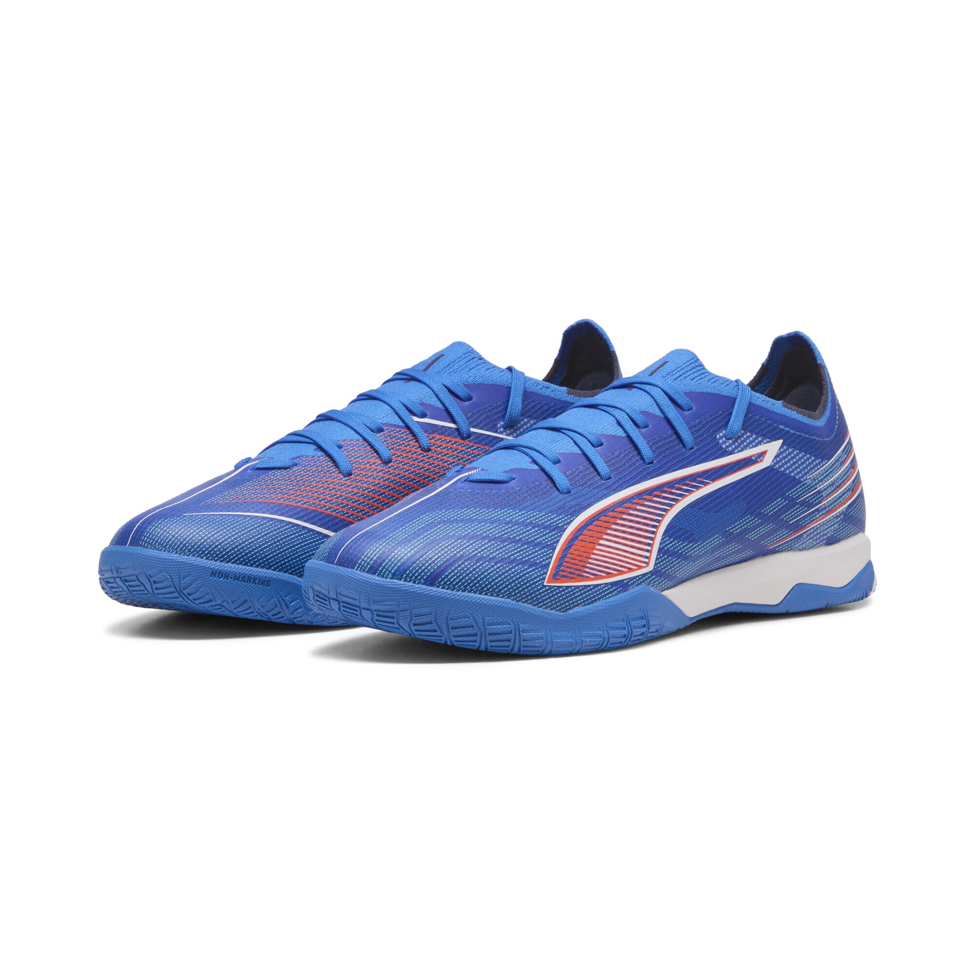 Fußballschuh PUMA "ULTRA 6 MATCH Futsalschuhe Erwachsene", Damen, Gr. 41, weiß (ultra blau weiß glowing rot), Obermaterial: Textil, Synthetik; Futter: Textil, Synthetik; Innensohle: Textil; Laufsohle: Gummi, Schuhe Fußballschuh