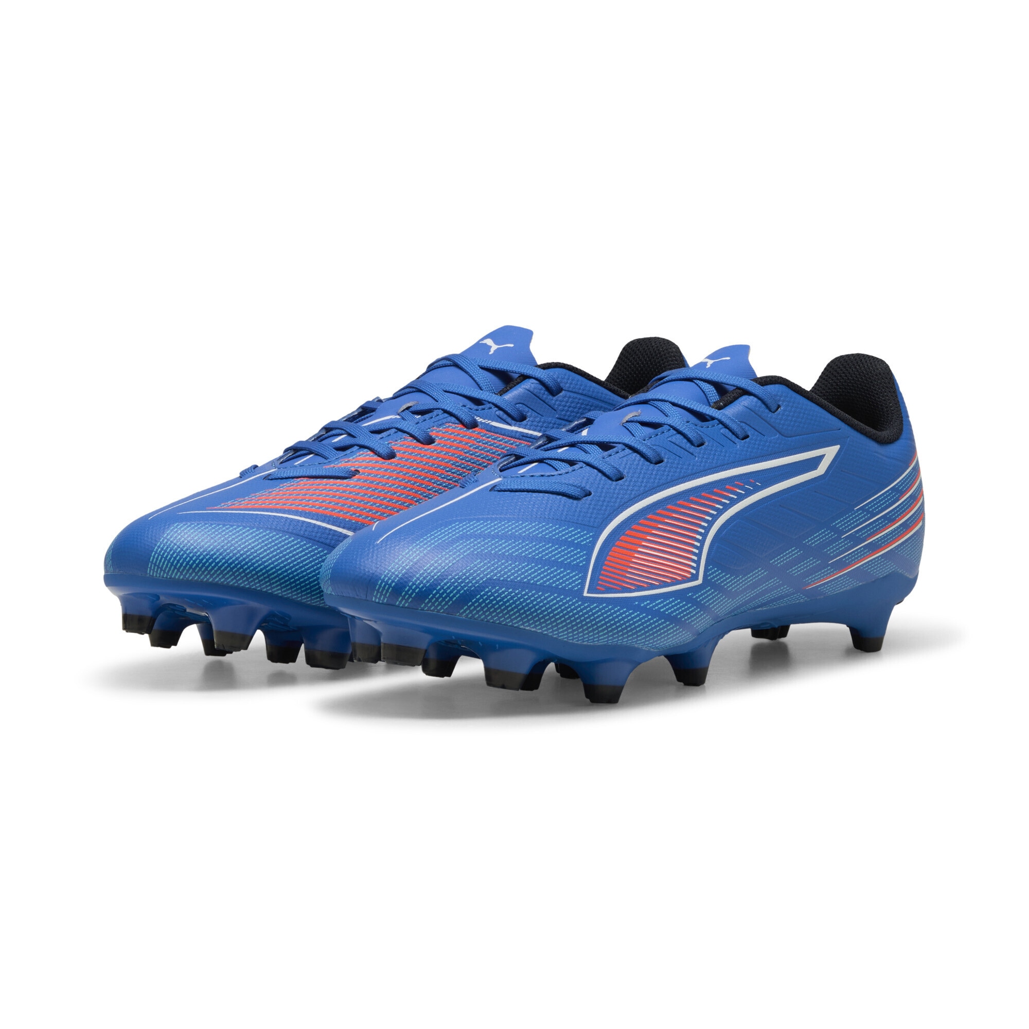 Fußballschuh PUMA "ULTRA 6 PLAY FG/AG Fußballschuhe Erwachsene", Herren, Gr. 42.5, weiß (ultra blau weiß glowing rot), Obermaterial: Textil, Synthetik; Futter: Textil; Innensohle: Textil; Laufsohle: Synthetik, Schuhe Fußballschuh