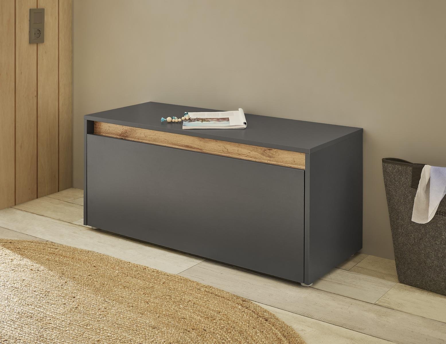 Garderobenbank Schuhschrank 100 cm anthrazit + Eiche grifflos Boston