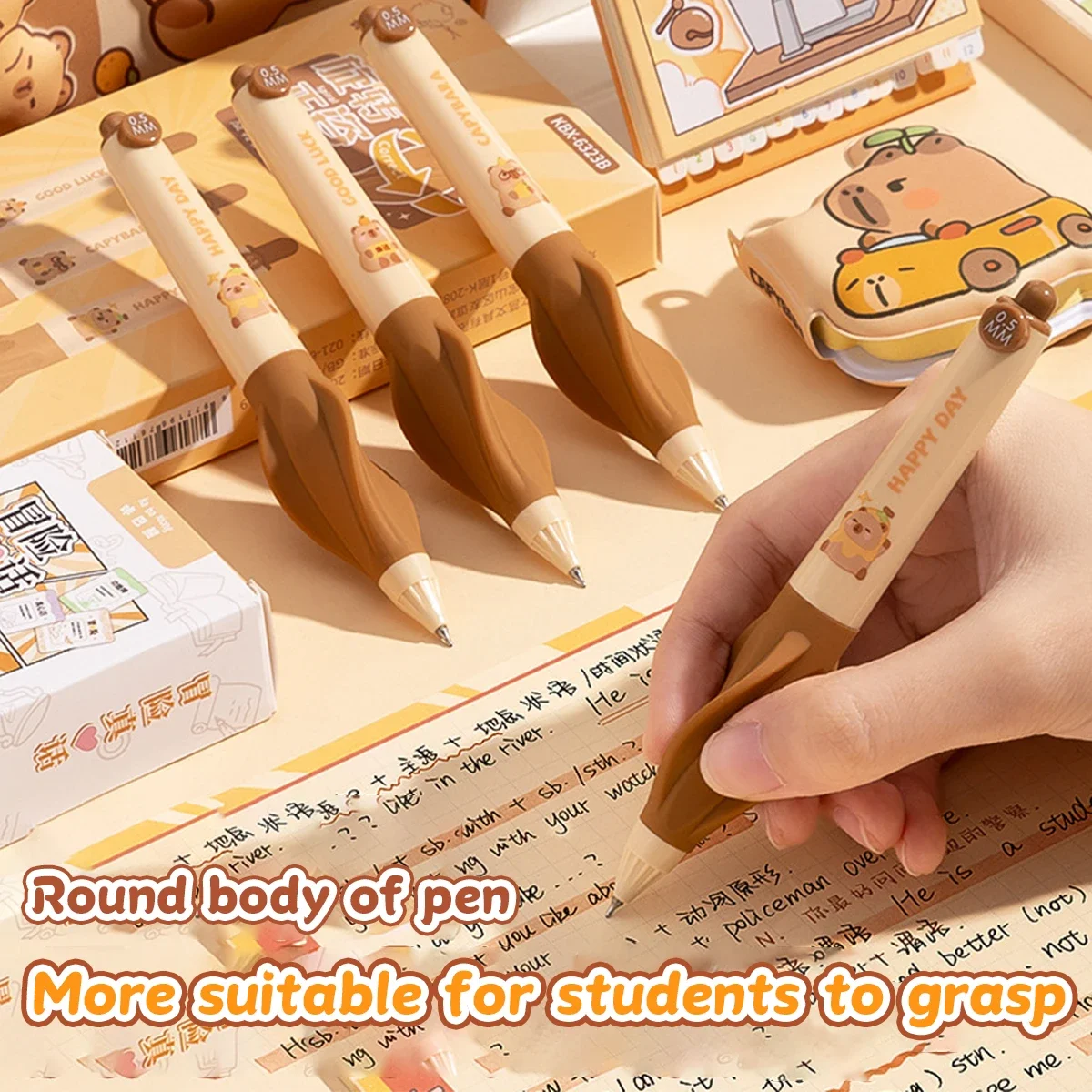 3er-Pack Capybara Click Pens Tintenroller mit GS-Spitze und schnell trocknender flüssiger Tinte für glatte Unterschriften, japanisches Briefpapier für Studenten Image