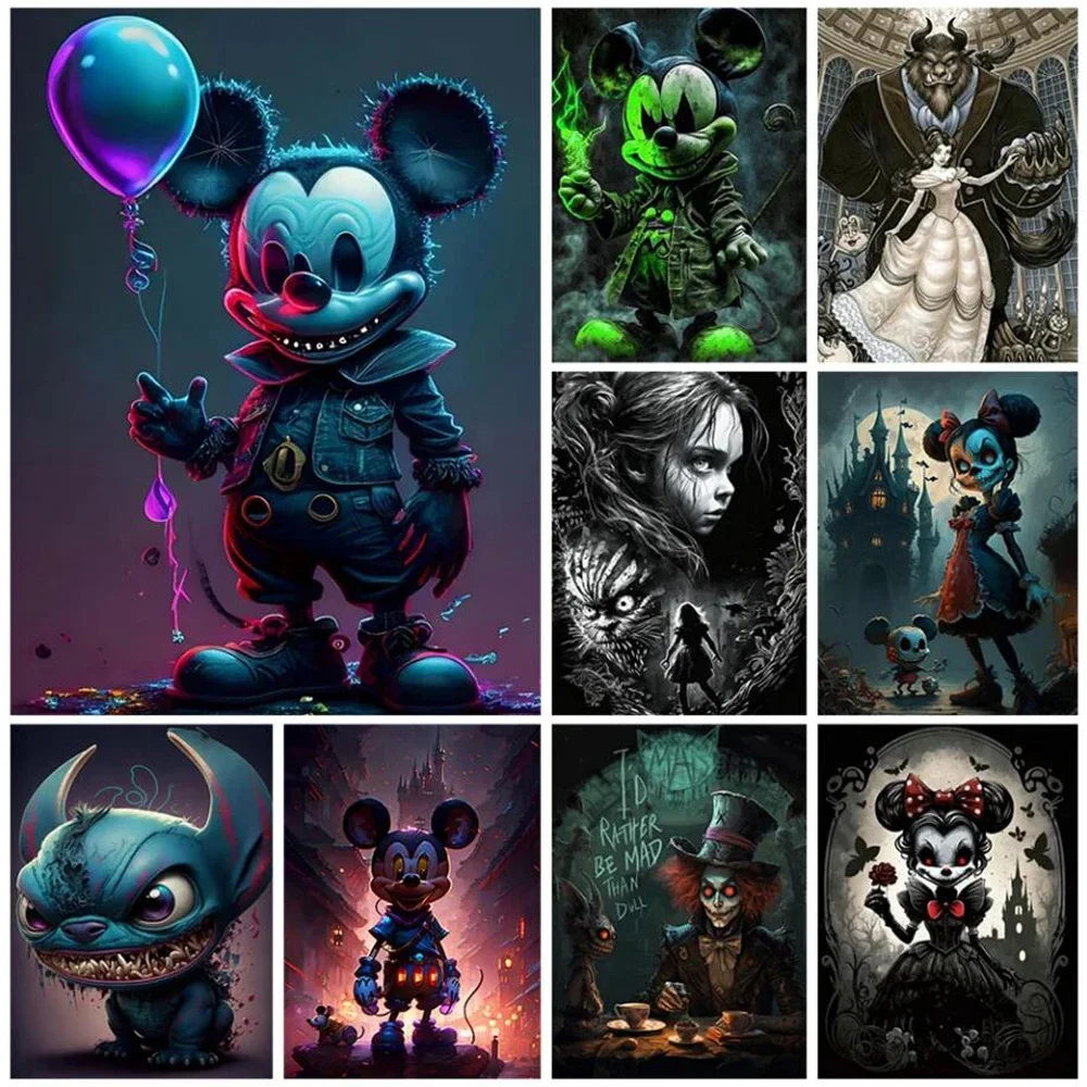 5D-Diamantgemälde, Horror, Mickey und Minnie Maus, Mosaikkunst, Gothic, Disney-Cartoon, Alice, Die Schöne und das Biest, Heimdekoration, Geschenk