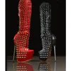 Rote Nieten Leder Plattform Stiefel Dünne High Heel Spitz Mode Sexy Kühlen 2025, Winter Große Größe Frau Schuhe Zapatillas Mujer