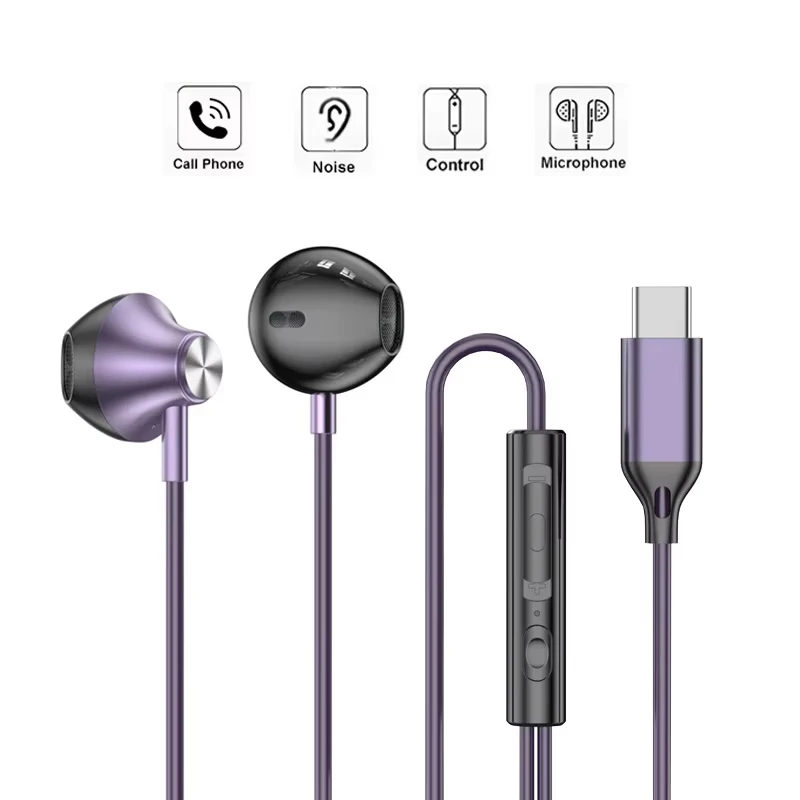 In-Ear-Kopfhörer mit Kabel, HiFi-Musik-Ohrhörer, Freisprech-Kopfhörer Typ C, 3,5 mm, mit Mikrofon, kabelgebundene Ohrstöpsel für Realme Xiaomi Tablet Laptop Image