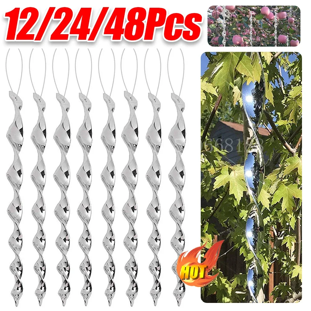 12-48Pcs Anti Taube Vogel Repeller Reflektierende Stick Scare Vogel Wind Spirale Rotierenden Stange Garten Ornamente Vögel weg Scarer Image