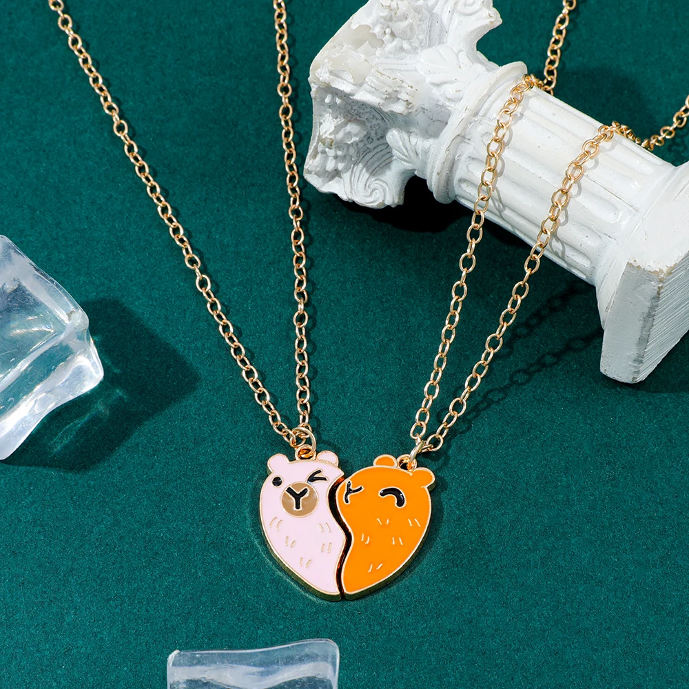 2-teiliges Halsketten-Set mit Herz-Anhänger, niedlicher BFF-Schmuck aus Legierung, attraktives, langlebiges Modeaccessoire für Paare und Freunde Image