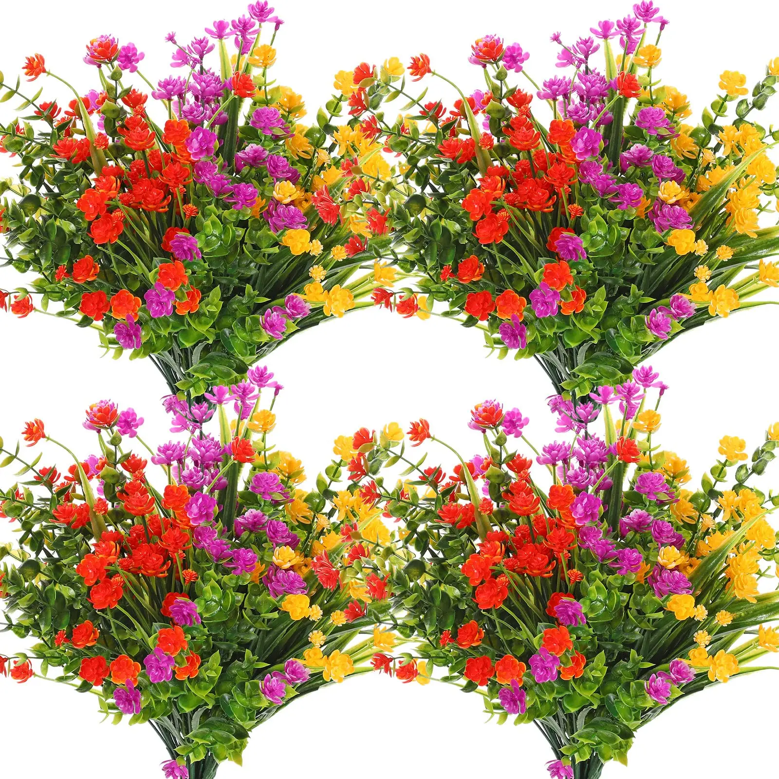 4 Bündel künstliche Pflanzen, UV-beständig, künstliche Büsche, Kunststoff, Blumen, Zuhause, Bauernhaus, Hochzeit, Outdoor, Garten, Veranda, Dekoration, Pflanze Image