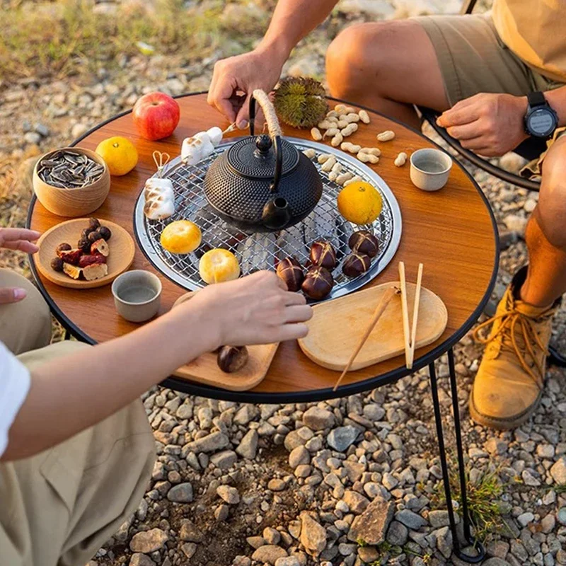 Tragbare Outdoor Grill Klapp Runde Tisch Camping Holzkohle Grill Tisch Hof Herd Tee Machen Heizung Herd Set Image