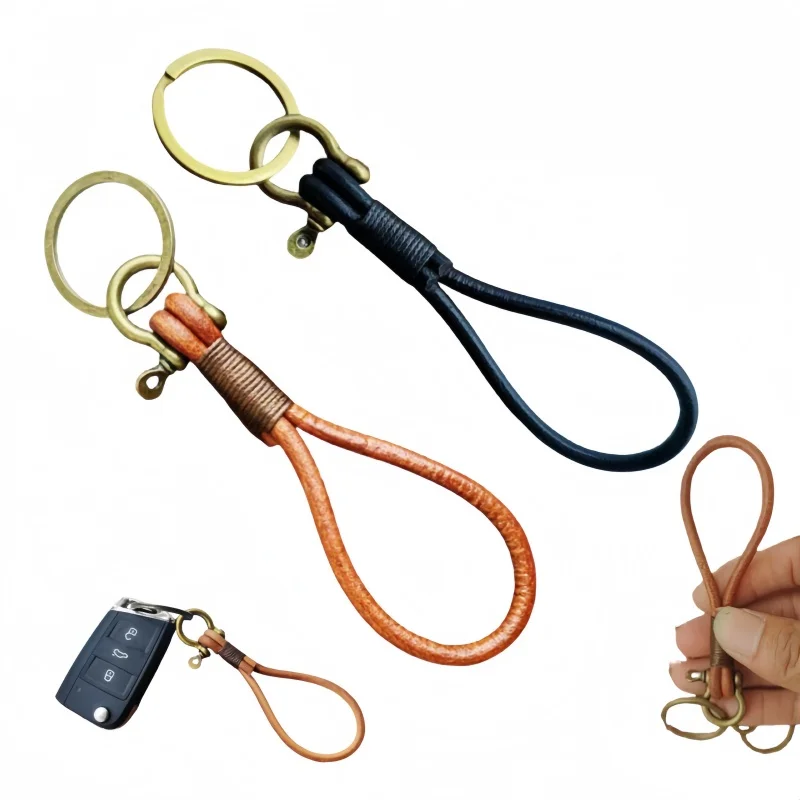 Retro-Schlüsselanhänger aus Rindsleder, handgewebter Leder-Schlüsselanhänger, Vintage-Autoschlüssel-Schlüsselanhänger für Männer und Frauen in Schwarz, Braun Image
