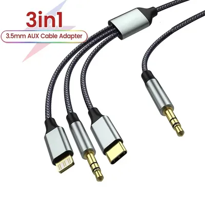 3 in 1 Aux Audio Cable Type C/Lightning To 3.5mm Male Cable For Car Headphone phone USB C IOS to 3.5mm Aux Converter Jack Cable