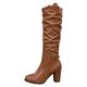 Women's Sexy Leather Knee High Boots with Block Heel Winter Boots High Riding Boots Long Sheep Leather Boots Round Toe Slip On Western Cowboy Boots Biker Boots, yellow, 8.5 UK