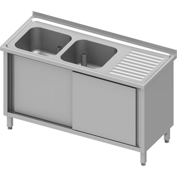Stalgast Spülschrank mit Schiebetüren 1400x700x850 mm, mit zwei Becken links, mit Aufkantung, verschweißt Image