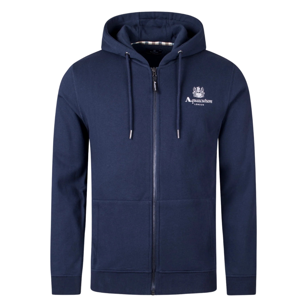 Aquascutum Active - Marineblauer Hoodie mit kleinem Logo und durchgehendem Reißverschluss Image