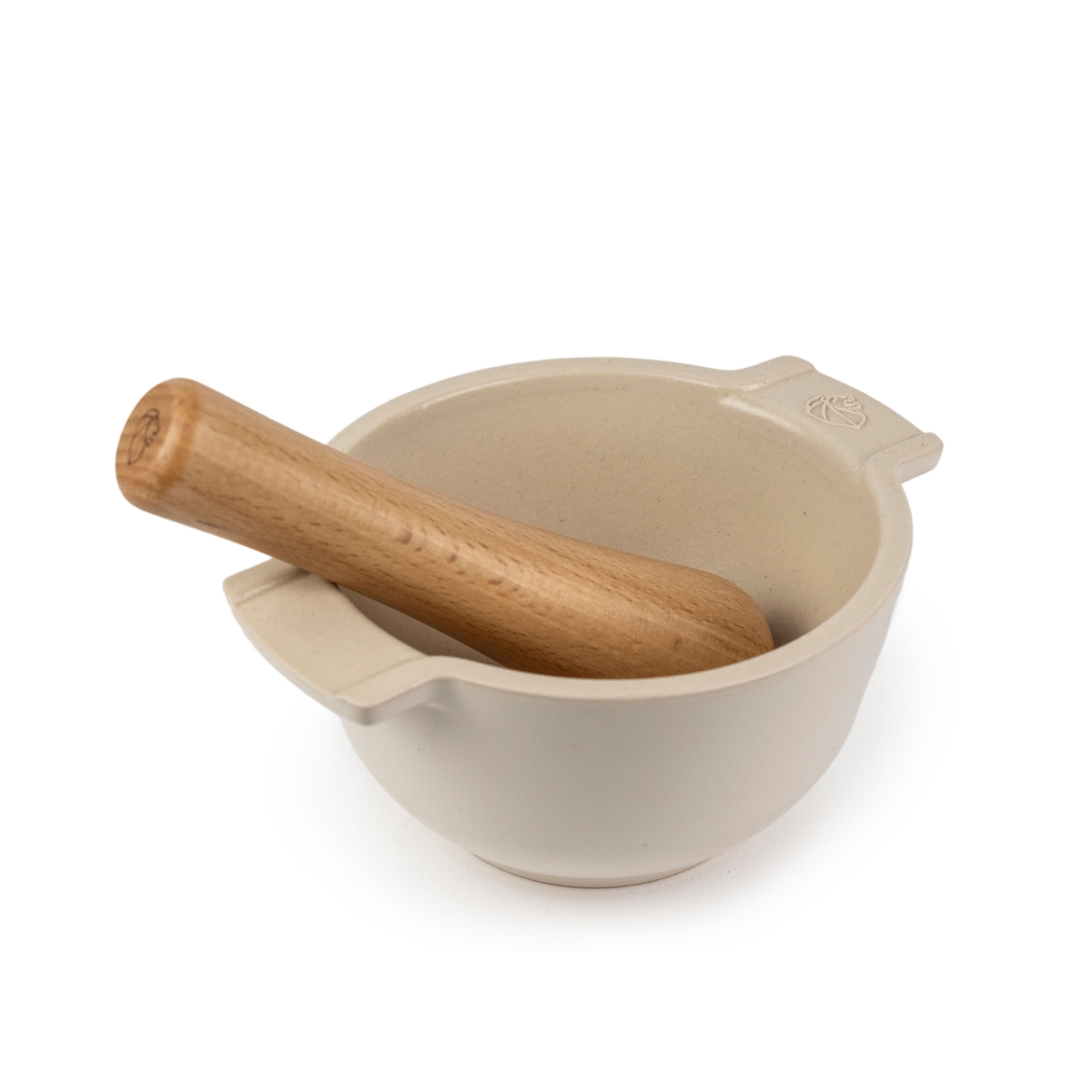 PEUGEOT Mörser mit Stößel APPOLIA Ecru Gewürzmörser Keramik Buchenholz 14 cm Image