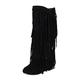 Generisch Women's Knee-High Boots with Heel - Cowboy Boots Women's Brown Suede Slip Boots Fringe Over Knee Boots Wedge Heel Long Shaft Boots Non-Slip Riding Boots Round Toe Winter Boots, Black (black