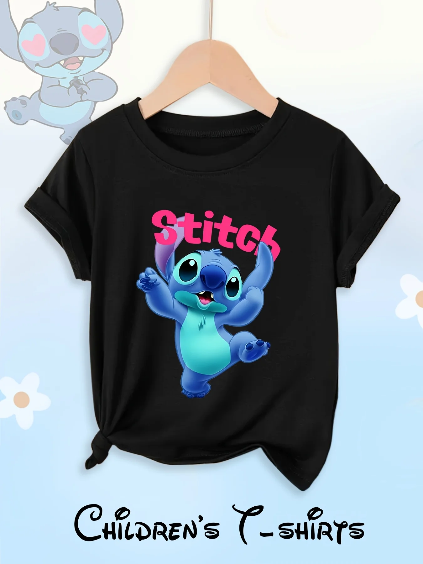Disney Stitch Collaboration Kurzarm-T-Shirt für Kinder, Sommer-Cartoon-Star-Baby-Eltern-Kind-Outfits