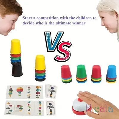 Quick Cups Games for Kid Classic Speed Cup Game for Parent-Child Educational Game Sports Stacking with Bell Puzzle Game